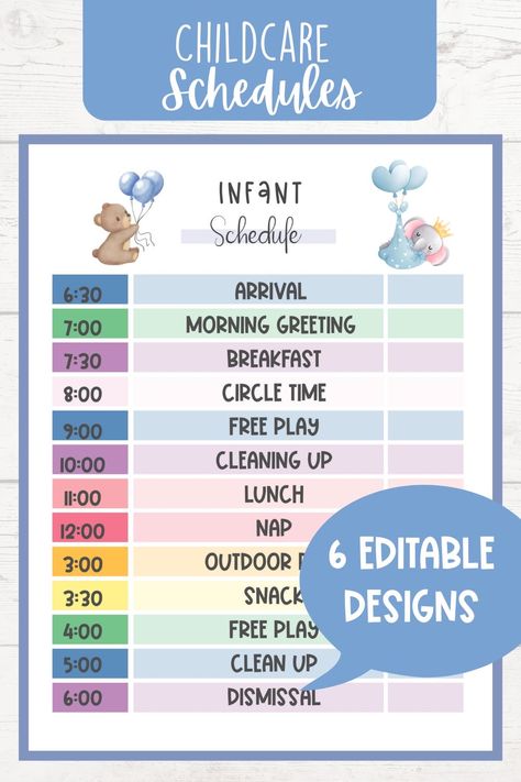 Daycare Schedule For Infants, Daycare Schedule Ideas, Daycare Names Ideas, Childcare Branding, Kindergarten Schedule, Daycare Schedule, Daycare Names, Schedule Ideas, Starting A Daycare