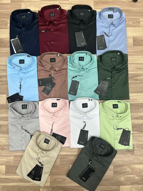 New arrivals Brand Armani Exchange Imported Satin Lycra shirts Colours =15 Size=M:L:XL Ratio=2:2:1 Moq=77pcs(75+2) Shirts Colour For Men, Formal Shirt Colours For Men, Mens Outdoor Fashion, Social Clothes, Gents Shirts, Formal Men, Formal Men Outfit, Dj Images, Men Fashion Casual Shirts