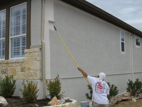 Repair Stucco Exterior, Acrylic Stucco Exterior, Diy Stucco Exterior, Diy Stucco, Stucco Paint, Stucco Repair, Paint Concrete Patio, Barn Remodel, Paint Concrete