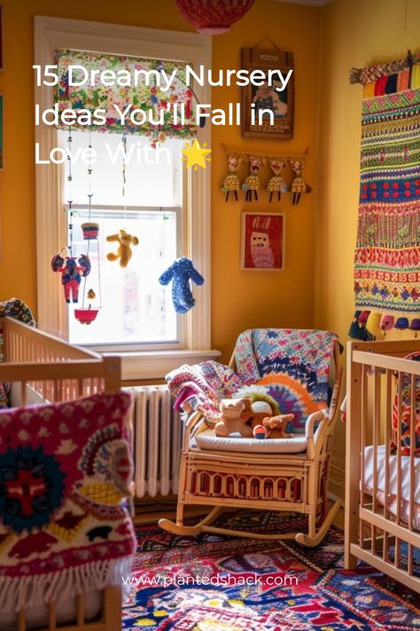 Transform your little one’s space into a haven of comfort and style! Discover 15 dreamy nursery room inspirations packed with adorable decor ideas, clever storage solutions, and cozy vibes. Perfect for creating a magical space for your baby! ✨ #NurseryDecor #BabyRoomIdeas #DreamNursery Bold Nursery Ideas, Nursery Ideas Colorful, Colorful Nursery Ideas, Funky Nursery, Nursery Bright, Bold Nursery, Bright Nursery, Small Nursery Ideas, Dreamy Nursery