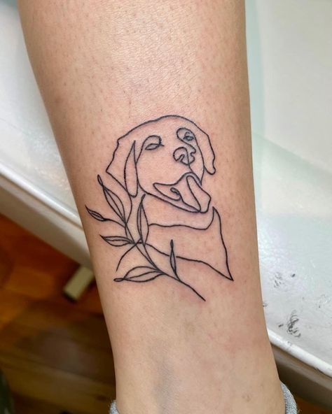 Dog Arm Tattoo, Dog Profile Tattoo, Fine Line Dog Face Tattoo, Abstract Dog Tattoo, Multiple Pet Tattoo Ideas, Dog Outline Tattoo Placement, Line Work Dog Tattoo, Fine Line Dog Portrait Tattoo, Two Dog Portrait Tattoo