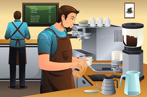 Barista Preparing Drip Coffee Cafe Cartoon, Leisure Lifestyle, Cartoon Clipart, Male Man, Drip Coffee, Logo Icons, Vector Illustration, Clip Art, Graphic Design