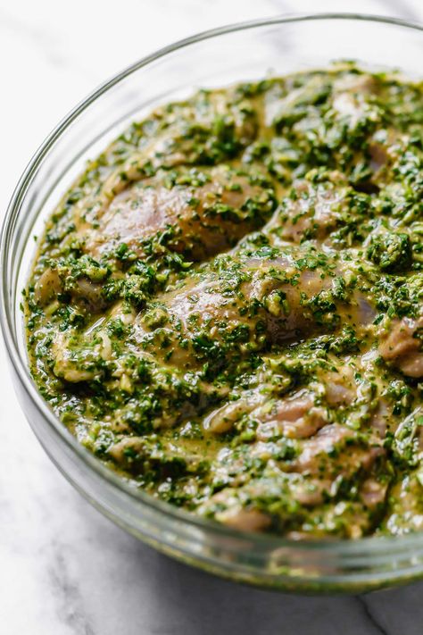 {Vegan + 10 Ingredients} Chermoula Sauce - Plays Well With Butter Chermoula Recipe, Recipes For Grilling, Chermoula Sauce, Perfect Grilled Chicken, Shawarma Seasoning, Cilantro Parsley, Teriyaki Sauce Recipe, Kebabs On The Grill, Grilled Lamb