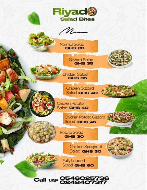 Salad Bar Menu Design, Salad Menu Design Ideas, Grilled Menu, Restaurant Design Concepts, Sample Flyers, Cool Background Designs, Cooking Business, Salad Bites, Salad Design