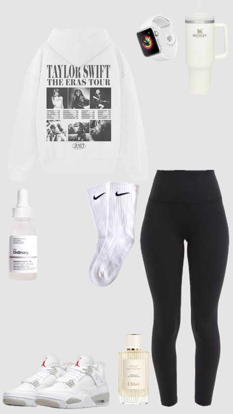 outfit w #erastour hoodie Outfits W Leggings, Tuesday Outfit, Outfits Hoodie, Vintage Summer Outfits, Hoodie And Leggings, Teen Fashion Trends, Latina Outfits, Taylor Swift Tour Outfits, Lululemon Outfits