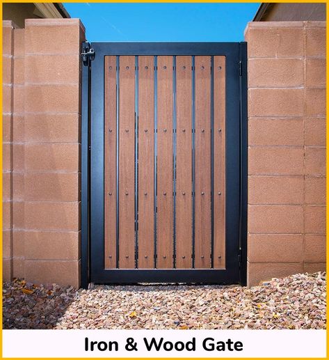 Wood Gates Ideas, Wood And Metal Gate, Door Painting Ideas, Sliding Gate Design, Pagar Modern, Wooden Gate Designs, Gate Design Modern, Gate For Stairs, Wood Gates