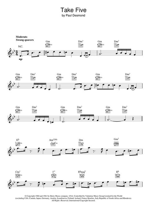 Dave Brubeck Take Five Jazz Lead Sheet Take Five Dave Brubeck, Popular Piano Sheet Music, Drums Music, Dave Brubeck, Jazz Songs, Clarinet Sheet Music, Clarinets, Jazz Sheet Music, Saxophone Sheet Music