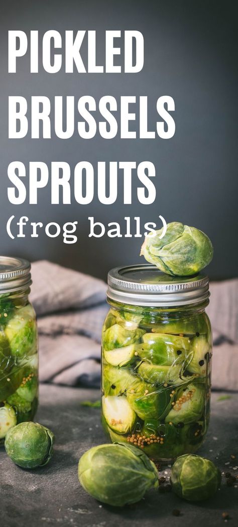 Pickled Brussel Sprouts Refrigerator, Ball Pickle Recipe, Pickled Garlic Recipes, Frog Balls, Pickled Brussels Sprouts Recipe, Pickled Brussel Sprouts, Canning Instructions, Fermenting Foods, Pickled Vegetables Recipe