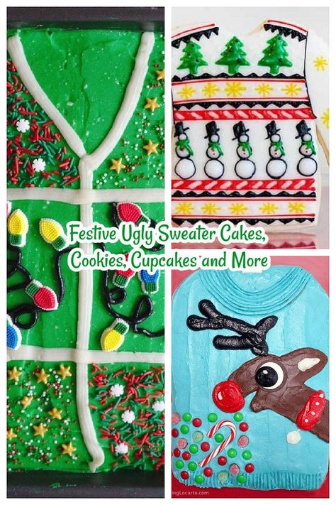 Ugly Sweater Cake Ideas, Ugly Sweater Party Food, Christmas Sweater Cake, Ugly Sweater Cookies, Ugly Christmas Sweater Cake, Ugly Sweater Cake, Sweater Cake, Sweater Cookies, Ugly Sweater Cookie