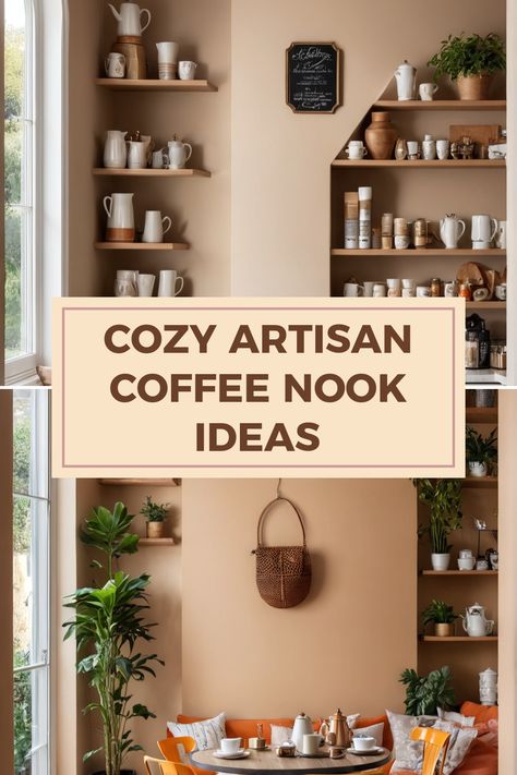 Transform your mornings with these 10 coffee nook ideas that bring artisan charm right into your home! Each idea blends comfort with style, making your coffee area the perfect spot to unwind. Think colorful accents, open shelving, and cozy decor that invites relaxation. Add plants to bring life into your space while turning every sip into a special moment. Whether you prefer a nostalgic look or modern design, there’s inspiration here for everyone. Get cozy and let your creativity flow! Coffee Nook Ideas, Coffee Nooks, Cozy Window Nook, Coffee Table Inspiration, Coffee Area, Window Nook, Corner Seating, Tea Station, Rustic Wooden Shelves