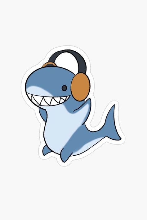 Music Great White Shark with Headphones Kawaii Cute Sticker Kawaii Sticker, Redbubble Stickers, Fun Size, Graphic Ideas, Great White Shark, Kawaii Stickers, Great White, New Print