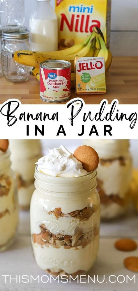 Banana Pudding In A Jar Recipe, Banana Pudding Jars, Banana Pudding Mason Jar, Mason Jar Banana Pudding, Banana Pudding Recipes Easy, Banana Pudding In A Jar, Banana Pudding Parfait Cups, Desert In A Jar, Mason Jar Desserts Recipes