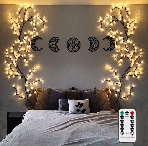 PRICES MAY VARY. ❤️【GORGEOUS & REALISTIC HOME DECOR】Artificial beautifully crafted branches, lifelike brown bark texture covered, with 144 soft lights that evenly spaced on 18 branches. Rustic room decor aesthetic, bringing nature scenery and comfy ambiance into your hoom. Fairy light spirit tree creates your own beautiful wall decor art look for you space ❤️【REMOTE CONTROL WITH TIMER LIGHTED VINE】: Just use the remote to aim at the transformer, and you can easily control the light: ① Turn on/of Vine Lights, Rustic Room Decor, Vine Wall, Cottagecore Decor, Cozy Room Decor, Decoration Inspiration, Room Decorations, Cozy Room, Bedroom Lighting