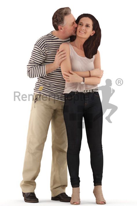 Posed 3D People casual, white couple standing arm in arm  The geometry and high-resolution textures of all Posed 3D People have been manually refined to match the vividness and authenticity of real human beings. Posed Renderpeople are ready to render.  ✔ Two versions: 100k & 30k polycount ✔ Unwrapped UVs ✔ 8k high-resolution textures ✔ includes Diffuse and Normal maps ✔ includes Alpha maps  Available for: 3ds Max, Cinema 4D, Rhino, Blender, Sketchup and many more... Arm Rendering, Casual Standing Poses, Standing Up Poses, Arms Up Pose, Couple Standing Poses, Couple Poses Standing, Pose Reference 2 People, Two People Poses, Pose Perspective