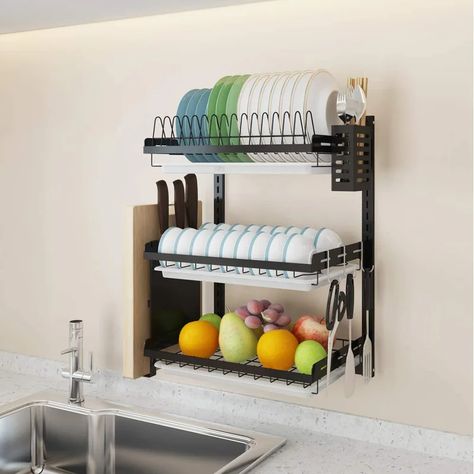 Organiser Cucina, Kitchen Dish Rack, Steel Storage Rack, Kabinet Dapur, Dish Drying Rack, Over The Sink, Dish Rack, Sink Storage, Dish Rack Drying