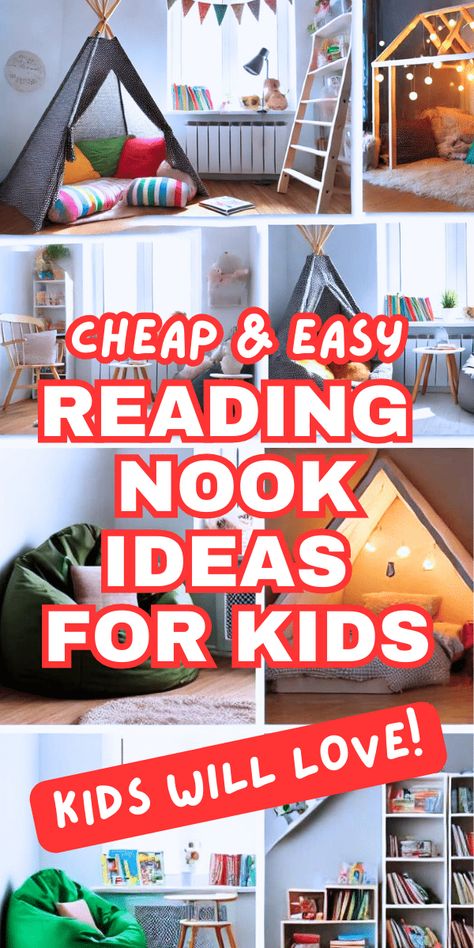 Cozy Reading Nook Ideas For Kids On A Budget - how to create a cheap reading corner for kids. Also great for reading room ideas, classroom reading corners, homeschool reading nooks, putting a reading nook in bedroom, playroom ideas or small reading nook cozy corner! #readingnook #readingcorner #learningspace #classroom #homeschool #kidsroom #playroom Ideas For Reading Corner In Classroom, Reading Corner Cushions, Preschool Reading Nook Ideas, Book Nook Preschool Classroom, Boys Reading Nook Ideas, Book Nook Ideas For Kids, Reading Corner Boys Room, Kids Reading Nooks, Kids Reading Nook In Bedroom