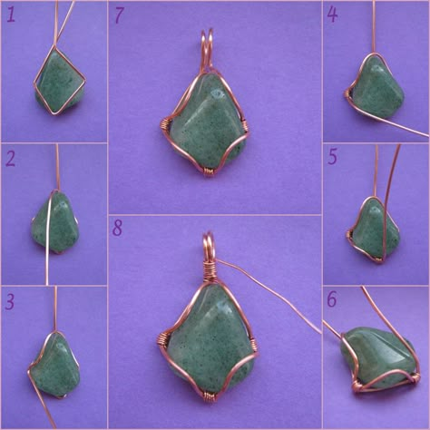 From Jade. .. Hungarian Wrapping Stones, Wire Wrapped Stone Jewelry, Wire Jewelery, Wire Wrap Jewelry Designs, Bijoux Fil Aluminium, Wire Wrapped Jewelry Tutorials, Wire Jewelry Tutorial, Wire Jewelry Designs, Wire Wrapping Crystals