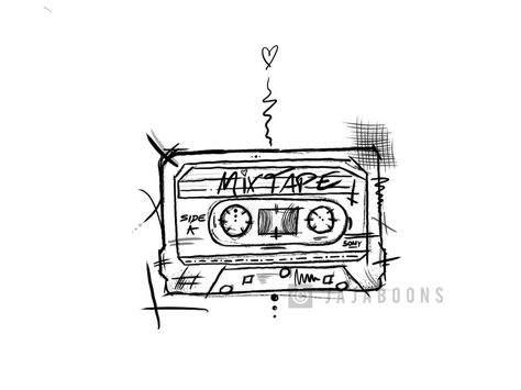 Can Tab Tattoo, Mixtape Tattoo Design, Cassette Tattoo Design, Audiophile Tattoo, Mix Tape Drawing, Mixtape Tattoo, Boombox Tattoo, Cassette Tape Tattoo, Cassette Tattoo