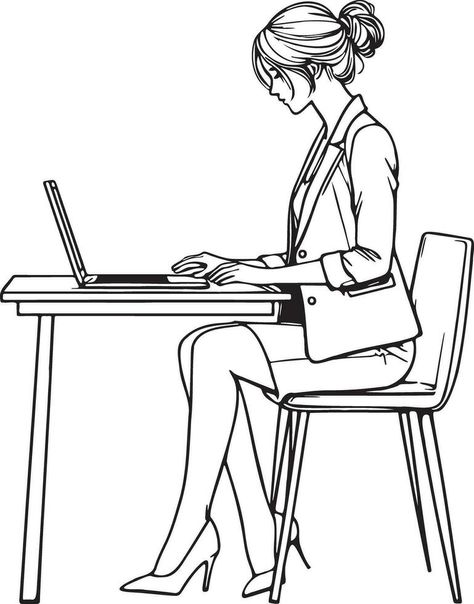 Business Woman Art Illustration, Laptop Sketch Drawings, Goal 2025, Friend Art, Woman Sketch, Woman Illustration, Anime Monochrome, Cityscape Photos, Woman Drawing