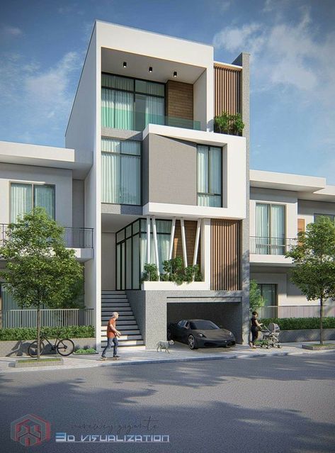 3 Storey House Design, Narrow House Designs, Home Designs Exterior, Commercial Design Exterior, Contemporary House Exterior, Small House Design Exterior, Small House Elevation Design, Narrow House, Modern Home Design