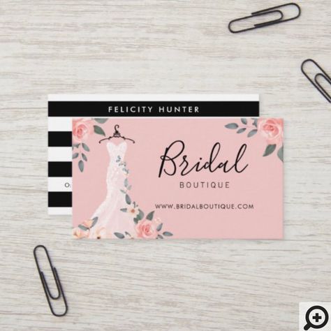 Bridal Business Cards, Wedding Planner Business Card, Boutique Business Cards, Rose Wedding Dress, Wedding Dress Illustrations, Blush Pink Wedding Dress, Business Card Logo Design, Boutique Business, Stylish Business Cards