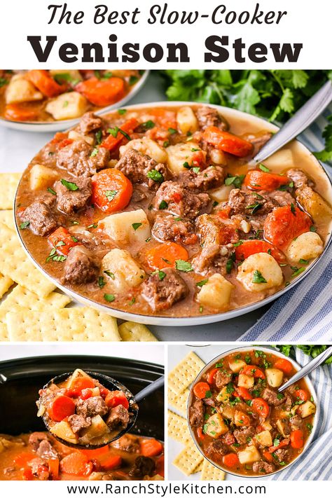 Quick And Easy Dinner Recipes With Deer Meat, Deer Meat Roast Crock Pot, Deer Backstrap Recipes Crockpot Venison Stew, Venison Roast Stew, Crockpot Recipes With Venison, Deer Crock Pot Recipes, Recipes For Deer Tenderloin, Venison Pot Roast Crockpot, Venison Tips And Gravy Crock Pot