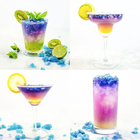 Magical Color Changing Cocktails (Galaxy Cocktails) Magical Cocktails, Lemonade Slushie Recipe, Lemonade Slushies, Best Mixed Drinks, Mojito Cocktail, Colorful Drinks, Festa Harry Potter, Colorful Cocktails, Unique Cocktails