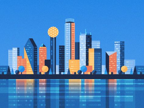 Dallas Skyline by Lisa Engler for Opendoor Design Skyline Mural, Skyline Illustration, Texas Poster, Dallas Skyline, Skyline Painting, Building Illustration, Skyline Design, City Illustration, Super Good