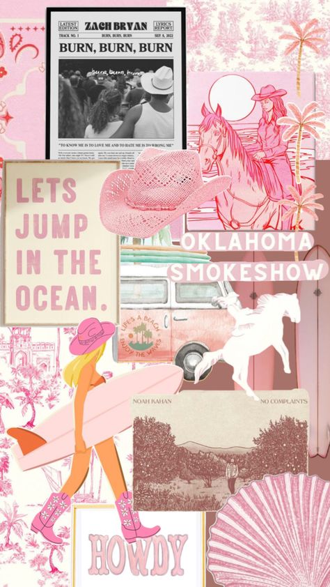 Coastal Collage Wallpaper, Coastal Cowgirl Collage, Cowgirl Mood Board, Pink Coastal Cowgirl, Cowgirl Collage, Pink Coastal, Coastal Cowgirl, Wallpaper Backgrounds, Mood Board