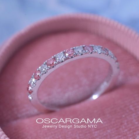 Pink Wedding Band, Pink Wedding Rings, Oval Halo Engagement Ring, Jewelry Design Studio, Beautiful Wedding Bands, Nyc Jewelry, Pink Diamonds, Beautiful Pink Roses, White Lab