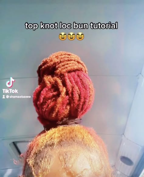 Top Knot Loc Bun, Top Knot Bun With Locs, Messy Locs Hairstyles, Petal Bun Locs, How To Do Dreadlocks, Beautiful Bun Hairstyles, Faux Locs Colored, Messy Loc Bun, Dyed Locs