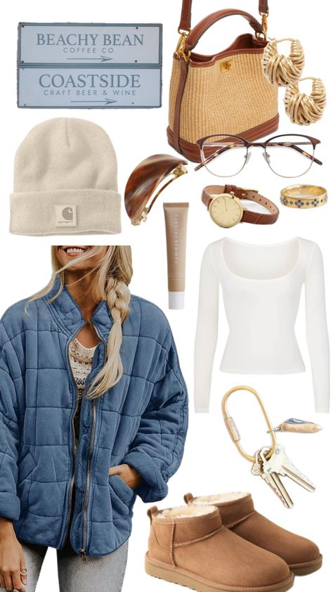 Coastal inspired outfit idea #coastalfashion #eastcoastgirl #winteroutfit #Winterjacketoutfit Blue Winter Jacket Outfit, Coastal Winter, Blue Winter Jacket, Coastal Outfits, Winter Jacket Outfits, Coastal Fashion, Charleston Travel, Blue Winter, Jacket Outfit