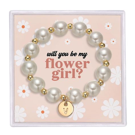 PRICES MAY VARY. Flower girl Bracelet: Flower Girl Bracelets personalized with her monogram initial make a pretty gift for any little girl in your bridal party. Thank them for being your flower girl! Meaningful Gifts: The perfect flower girl thank you gift, you can give him to the flower girl individually or put him in a flower girl gift box to show your appreciation for them! High Quality Material: The imitation pearls made of high quality raw materials are very lightweight and comfortable, and Coworker Holiday Gifts, Flower Girl Proposal, Bridal Bracelet Pearl, Flower Girl Jewelry, Easy Wedding Planning, Toddler Flower Girls, Ring Bearer Gifts, Flower Girl Bracelets, Box Gifts