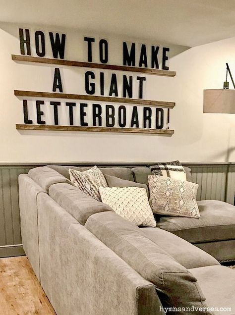 How to make a giant letter board for your home. This is an easy DIY project that will take just a few hours to make! #hymnsandverses #letterboard #marqueeletters #diyletterboard #giantletterboard #oversizedletterboard #letterboardquotes #diyproject #wallwords #writingonthewall #wallquotes Giant Letter Board, Teachers Lounge Decor, Diy Letter Board, Giant Letters, Letter Wall Decor, Teachers Lounge, Youth Room, Lounge Decor, Church Decor