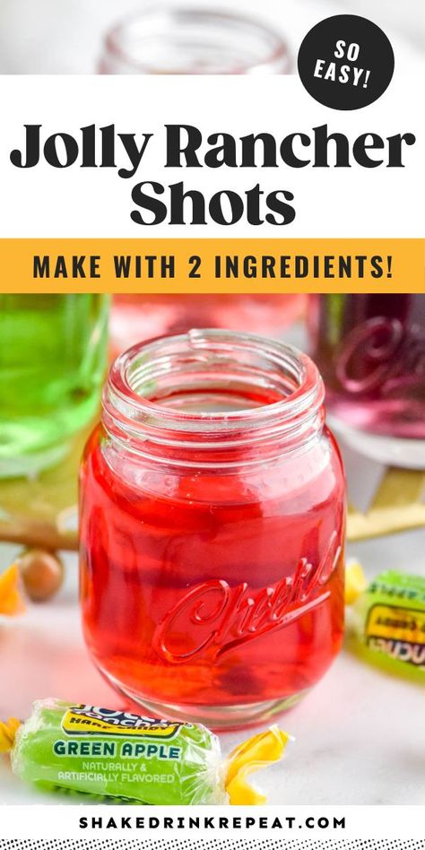 Jolly Rancher Shots Recipe, Girly Shots, Watermelon Shots, Jolly Rancher Drink, Jolly Rancher Shot, Delicious Shots, Easy Shot Recipes, Fruity Shots, Shots Alcohol Recipes