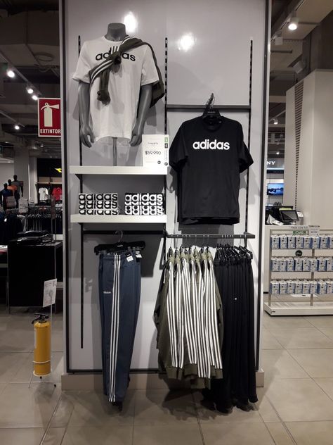 Store Visual Merchandising, Denim Display, Visual Merchandising Fashion, Shoe Store Design, Sportswear Store, Clothing Store Displays, Adidas Store, Clothing Store Interior, Clothing Store Design