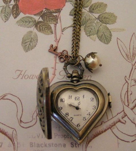 locket watch pendant. Rustic Hearts, Watch Locket, Antique Pocket Watch, Heart Watch, Old Clocks, I Love Heart, My Funny Valentine, Beating Heart, Key To My Heart