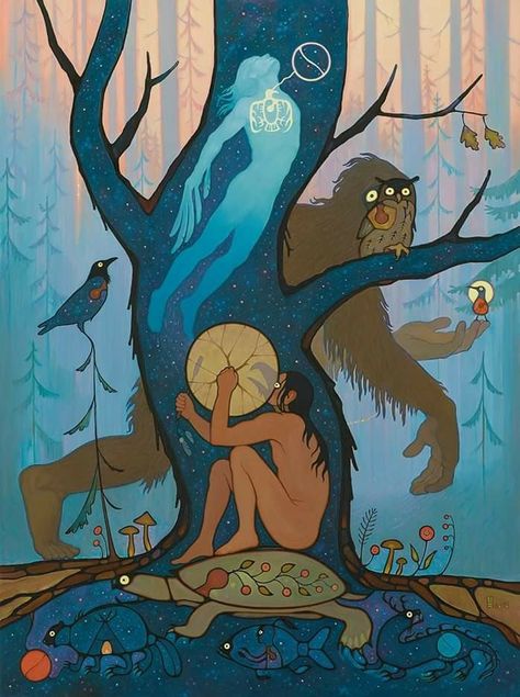 Mother Earth Art, Bigfoot Art, Native American Artwork, Pagan Art, Woodland Art, Esoteric Art, Oil Canvas, Big Art, Indigenous Art