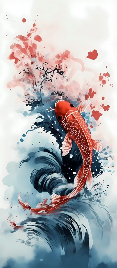 Koi Fish Painting Aesthetic, Ikan Koi Aesthetic, Karp Koi Tattoo, Koi Art Drawing, Koi Fish Wallpaper Iphone Aesthetic, Tatto Koi, Fish Wallpaper Iphone, Koi Fish Wallpaper, Koi Wallpaper