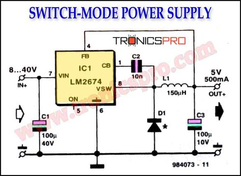 Switch-Mode Power Supply Circuit Diagram Power Supply Circuit Diagram, Amplifier Circuit Diagram, Switched Mode Power Supply, Power Supply Circuit, Electronic Schematics, Stereo Amplifier, Headphone Amplifiers, Audio Amplifier, Stereo Headphones