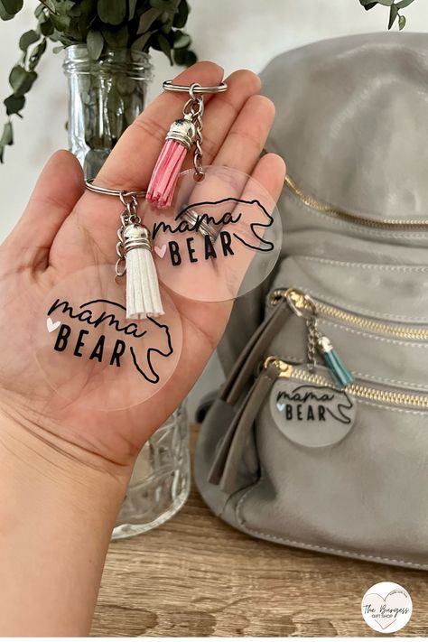 2" round acrylic keychain | Mama Bear

All of our keychains are handmade using premium permanent vinyl to provide longevity. 

CHOOSE YOUR COLOR! (tassel + heart will match)
-white
-blue
-pink

Perfect gift for:
*mother's day
*new mom
*birthday Mothers Day Gift Ideas Cricut, Cricut Mom Gifts, Mothers Day Gifts To Sell, Acrylic Projects Diy, Mothers Day Cricut Ideas, Mother’s Day Crafts To Sell, Custom Keychains, Round Keychain Idea, Cricut Round Keychain Ideas