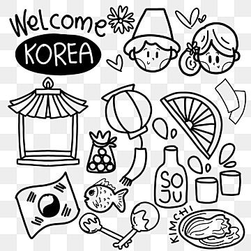 Korean Food Cute, Korea Doodle, Korean Doodle, Korea Sketch, Korea Drawing, Korea Festival, Korea Illustration, Rat Drawing, Korean New Year