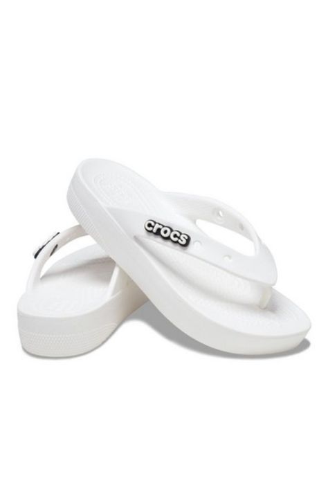 Crocs Womens Classic Platform Flip Flops, Color Bone Cool Crocs, Long White Blouse, Crocs Flip Flops, White Flip Flops, Color Bone, Platform Flip Flops, White Blouse, Flip Flop, Flip Flop Sandals