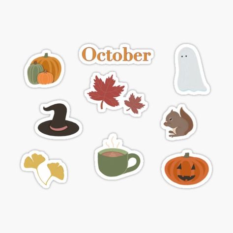 October sticker pack for bullet journaling #bujo #autumnvibes #octoberstickers October Stickers, Kawaii Halloween Stickers, Preppy Puppy, Journal October, Autumn Doodles, Journal Pics, Bullet Journal October, October Wallpaper, Homemade Stickers