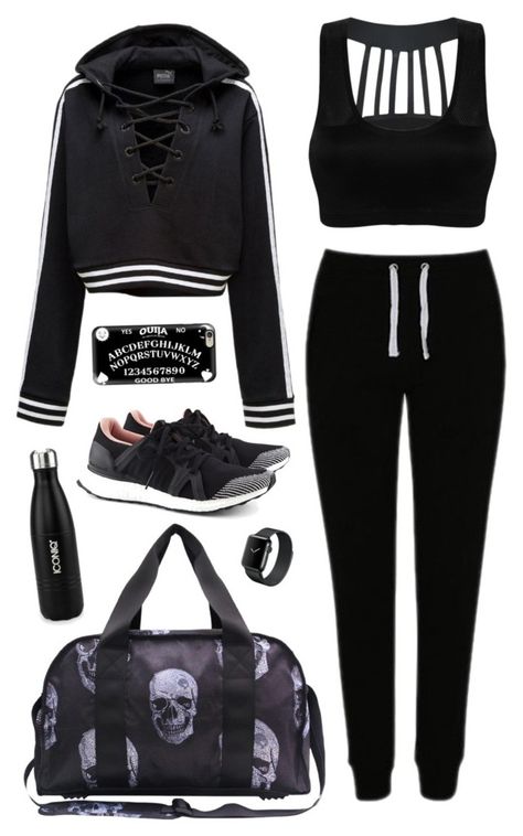 Active Lifestyle Health Goth by blackbettyblog on Polyvore featuring Puma, George, adidas, Terez and Casetify Sporty Punk Style, Gothic Workout Outfit, Goth Yoga Outfit, Goth Sport Outfit, Sporty Goth Aesthetic, Goth Athleisure Outfits, Gothic Workout Clothes, Goth Gym Clothes, Athletic Goth Outfits