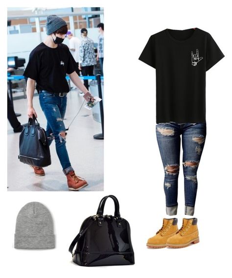 Jungkook Airport Fashion by hoseokssmile on Polyvore featuring polyvore, fashion, style, WithChic, Timberland, Dasein, Missguided, clothing, outfit, airport, bts, jungkook and outfitsfortravel Jungkook Causal Outfit, Jungkook Outfit Inspired, Jungkook Airport Fashion, Jungkook Airport, Outfit Bts, Missguided Outfit, Outfit Airport, Outfits 2014, 2015 Outfits