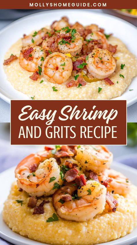 Indulge in the ultimate comfort food with this creamy and decadent shrimp and grits recipe. The combination of juicy shrimp cooked to perfection, paired with rich and creamy grits, creates a mouthwatering experience that will leave you craving more. This classic Southern dish is perfect for breakfast, brunch, or dinner – anytime you want to enjoy a comforting and satisfying meal. Treat yourself to this deliciously comforting dish that is sure to impress your taste buds and satisfy your cravings. Pioneer Woman Shrimp And Grits, Instant Grits And Shrimp, Quick Shrimp And Grits, Shrimp And Grits With Gouda Cheese, Fried Grits Cakes Shrimp, Cheesy Shrimp And Grits Recipe Southern, Grits Recipe Sweet, Shrimp And Grits Breakfast, Gluten Free Shrimp And Grits