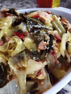 Soulful Cabbage & Collard Greens | I Heart Recipes #southernfood #soulfoodrecipes Soul Food Recipe, Greens Recipe Soul Food, Brick Recipe, I Heart Recipes, Collard Greens Recipe, Heart Recipes, Southern Recipes Soul Food, Cabbage And Bacon, Cooking Bacon