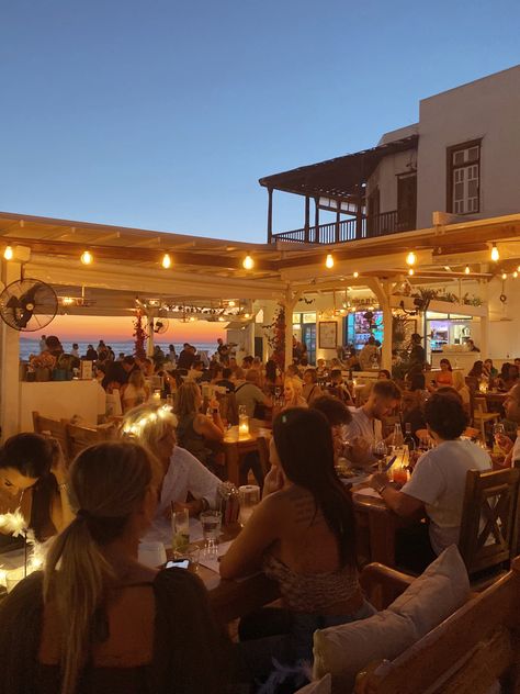 greece night aesthetic Mykonos Greece Night, Mykonos Aesthetic Night, Mykonos Greece Beach Clubs, Mykonos Nightlife, Greek Night Aesthetic, Birthday Abroad, Greece Night Aesthetic, Mykonos Night, Mykonos Restaurant