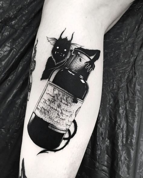 Pharmacy Tattoo, Grimm Tattoo, Black Bile, Bottle Tattoo, Demon Tattoo, C Tattoo, B Tattoo, E Tattoo, Sleeves Ideas